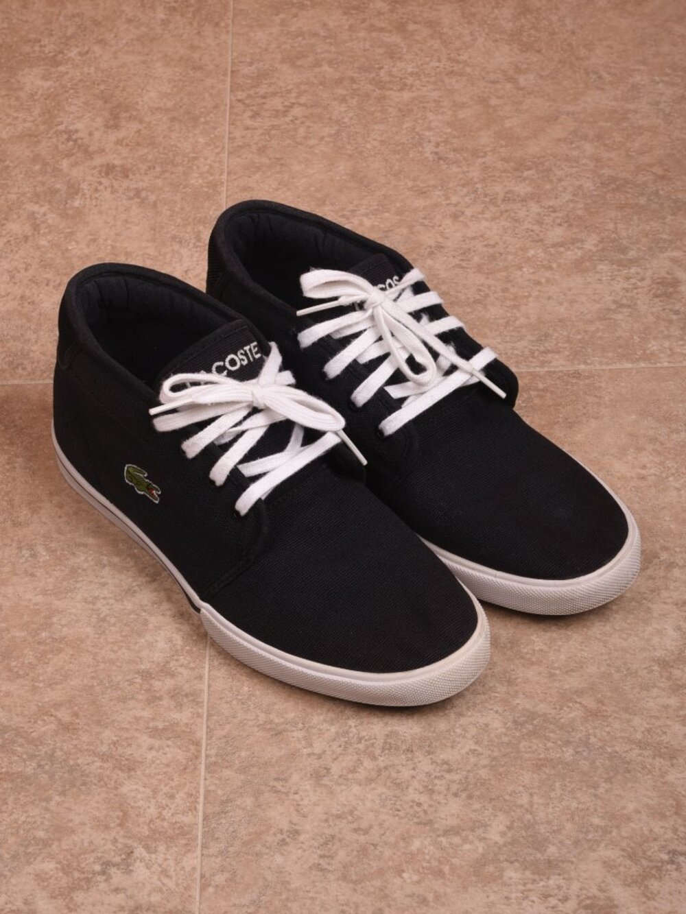 Lacoste Ampthill Men's Black Canvas Mid-Top Chukka Sneakers - Size US 8